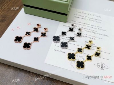 V C A Vintage Allhambra Black Onyx Stud Earrings for Womens